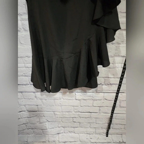 Double Zero Black One-Shoulder Ruffle Dress – Chic Cocktail Party Mini Medium - Picture 6 of 9